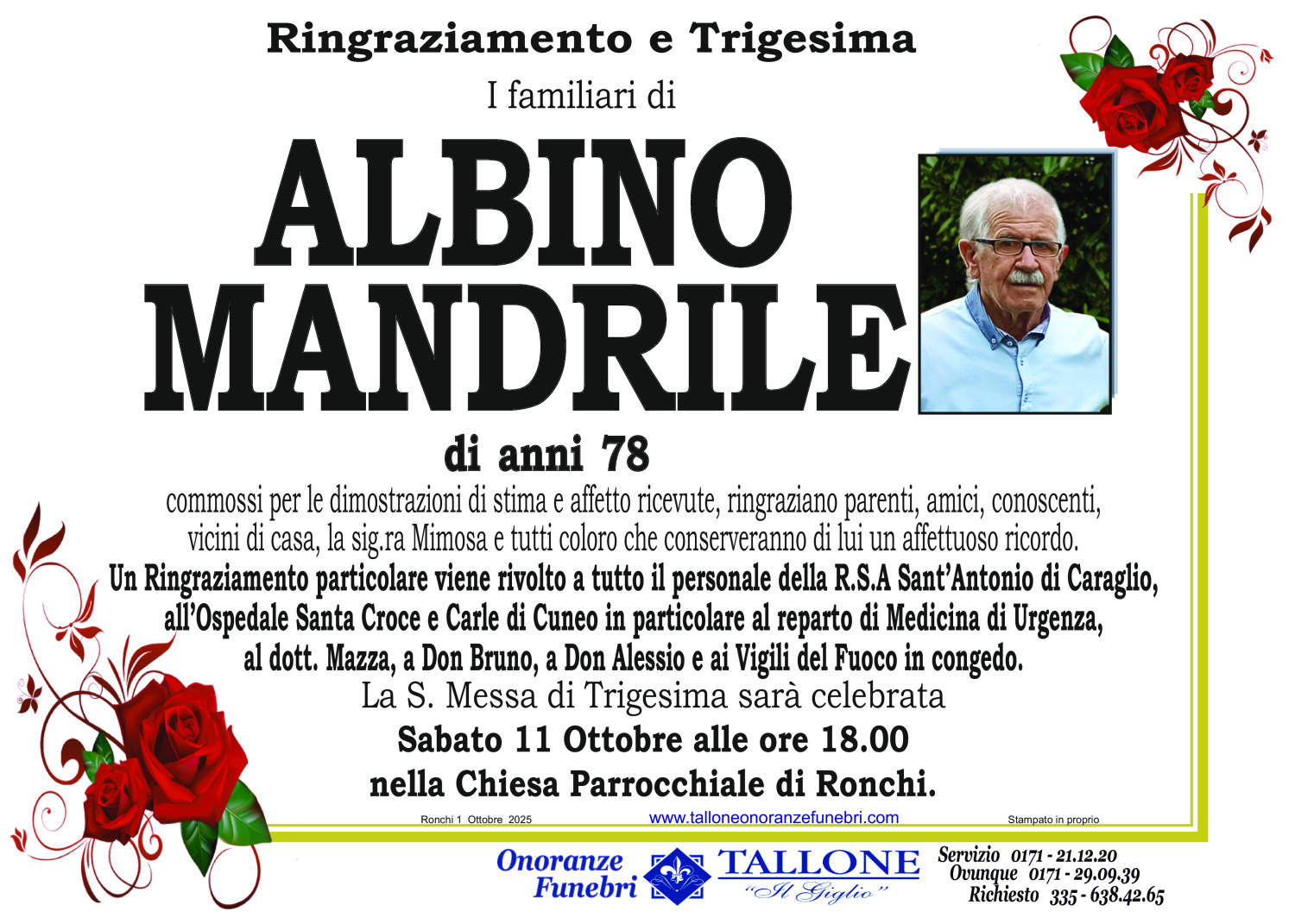 <br />
<b>Warning</b>:  Undefined variable $info in <b>/home/tallone/public_html/ringraziamenti.php</b> on line <b>68</b><br />
Albino Mandrile